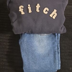 Abercrombie & Fitch Navy Sweat Shirt Small and Shein Jeans 8/10